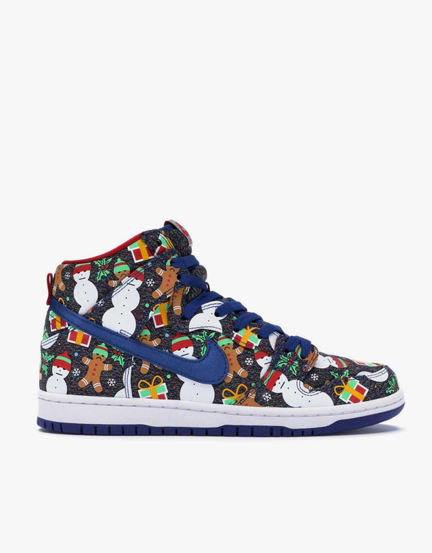 Nike SB Concepts Dunk High Ugly Sweater Skate Shoes - Blue Ribbon/Red