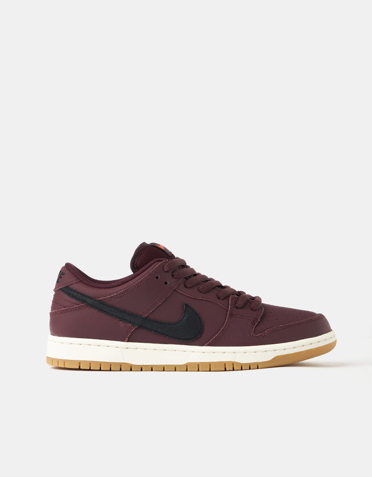Nike SB 'Orange Label' Dunk Low Pro ISO Skate Shoes - Burgundy Crush/Black-Mystic Dates-Sail