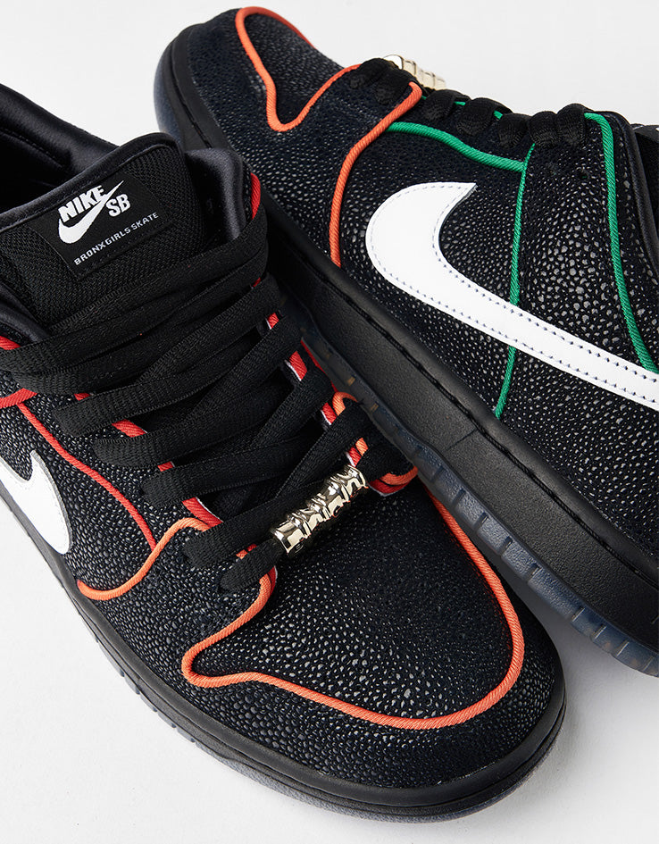 Nike SB 'Bronx Girls' Dunk Low Pro QS Skate Shoes - Black/White-Challenge Red-Total Orange