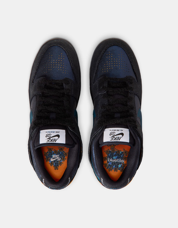 Nike SB 'Bluetile' Dunk Low Pro QS Skate Shoes - Black/Marina-White-Campfire Orange
