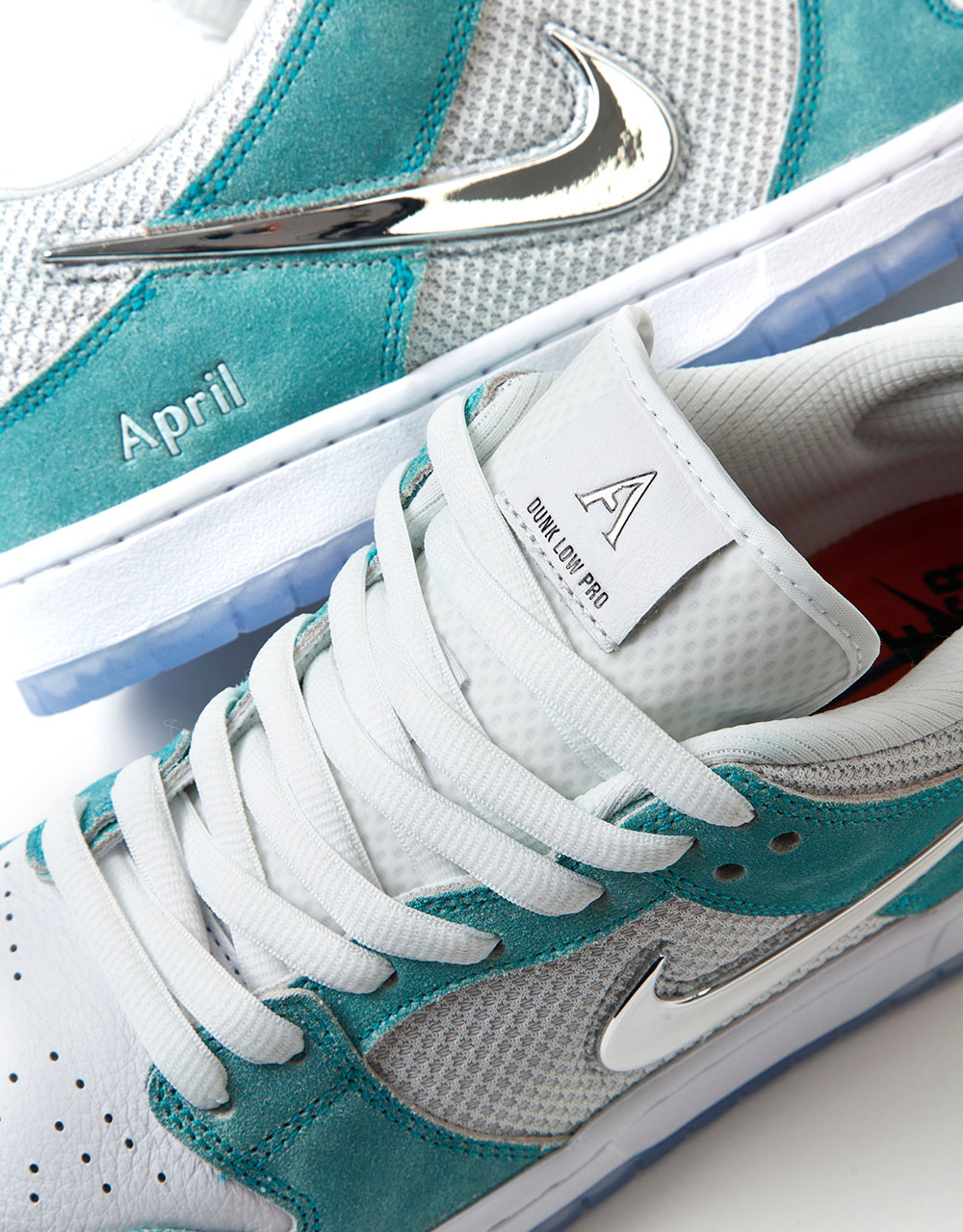 Nike SB 'April' Dunk Low Pro QS Skate Shoes - Racer Blue/Metallic Silver-White