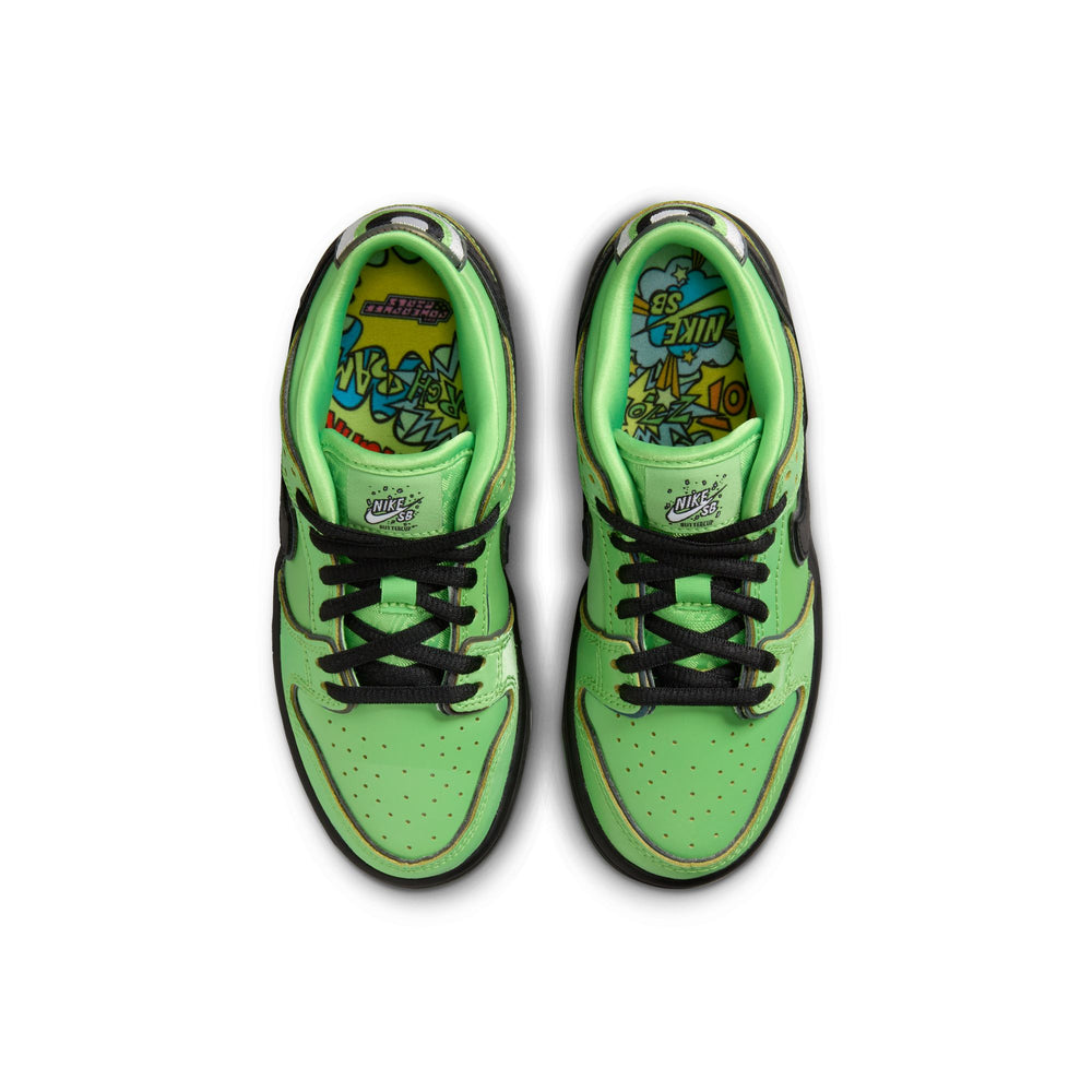 Nike SB x Powerpuff Girls 'Buttercup' Dunk Low Pro QS PS Skate Shoes - Mean Green/Black-Mean Green-Lotus Pink