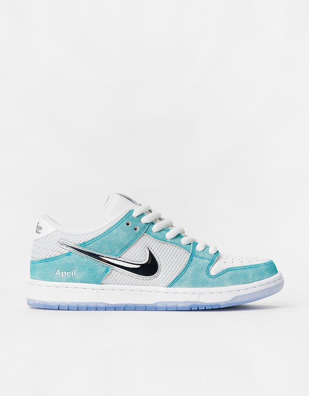 Nike SB 'April' Dunk Low Pro QS Skate Shoes - Racer Blue/Metallic Silver-White