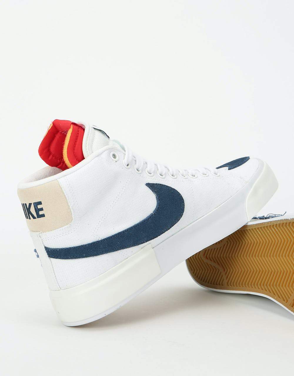 Nike SB Zoom Blazer Mid Edge Skate Shoes - White/Midnight Navy-University Red
